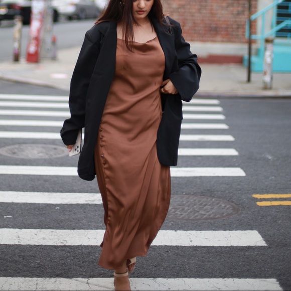 Coffee brown/ Satin cami dress - Picture 1 of 4